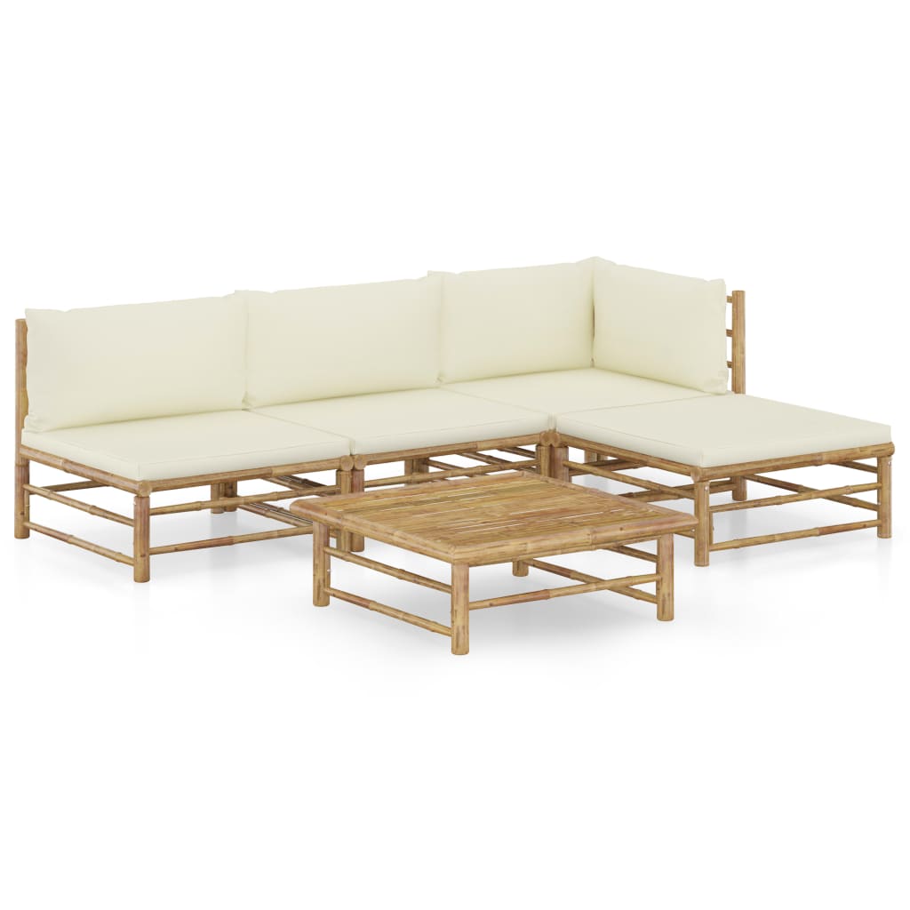 Set Mobilier De Grădină, Cu Perne Alb , 10 Piese, Bambus