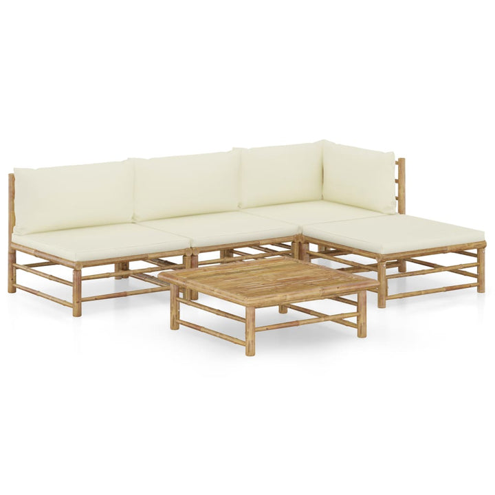 Set Mobilier De Grădină, Cu Perne Alb , 10 Piese, Bambus