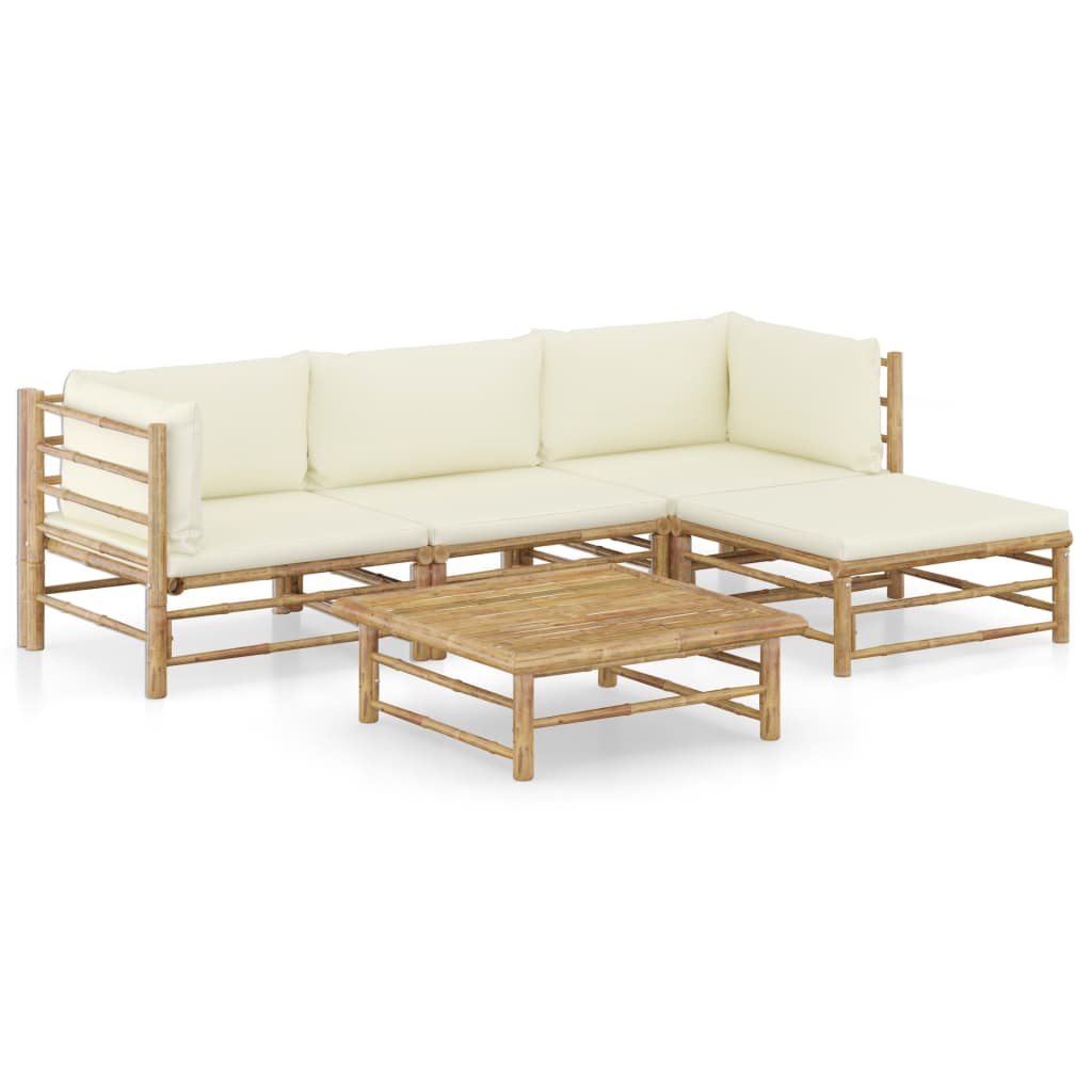 Set Mobilier De Grădină, Cu Perne Alb , 10 Piese, Bambus