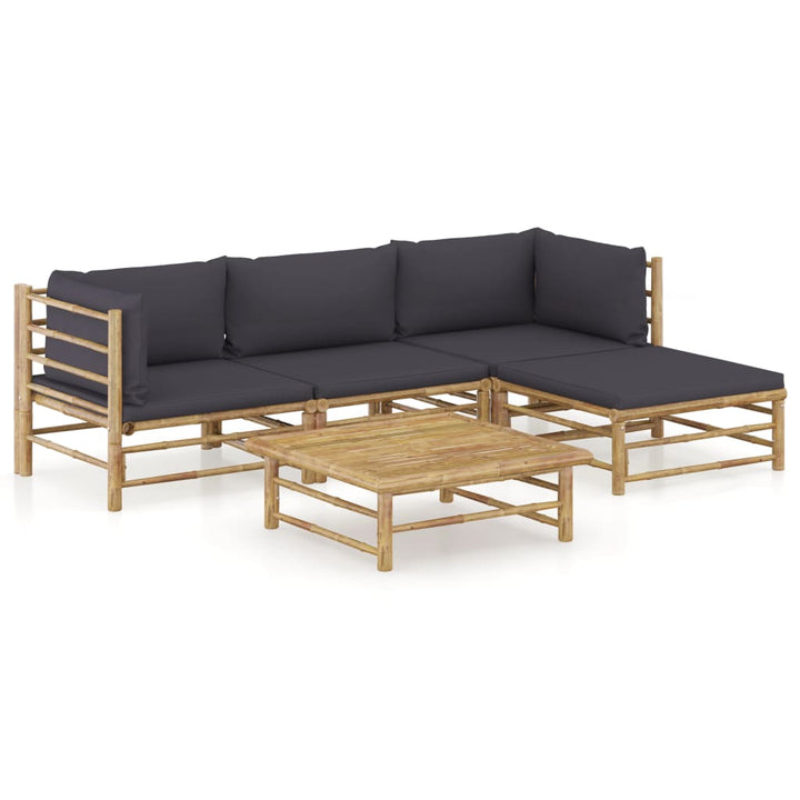 Set Mobilier De Grădină, Cu Perne Alb , 10 Piese, Bambus