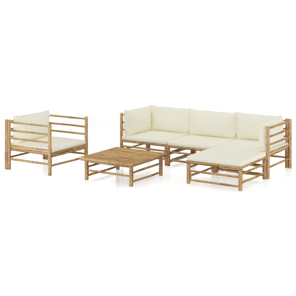Set Mobilier De Grădină, Cu Perne Alb , 10 Piese, Bambus