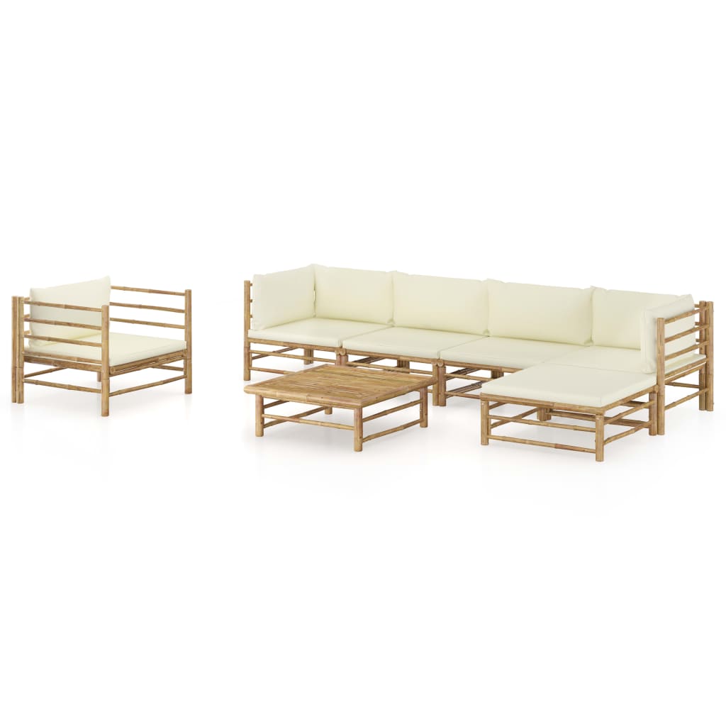 Set Mobilier De Grădină, Cu Perne Alb , 10 Piese, Bambus