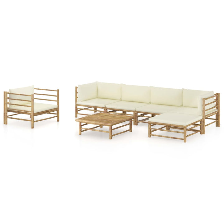 Set Mobilier De Grădină, Cu Perne Alb , 10 Piese, Bambus
