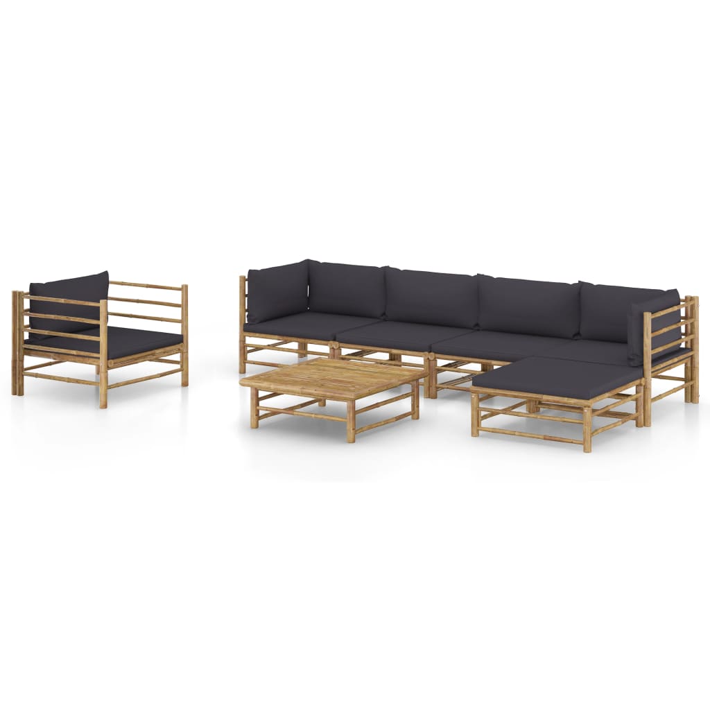 Set Mobilier De Grădină, Cu Perne Alb , 10 Piese, Bambus