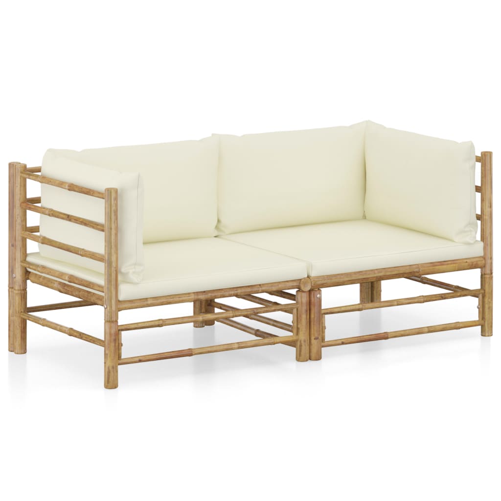 Set Mobilier De Grădină, Cu Perne Alb , 10 Piese, Bambus
