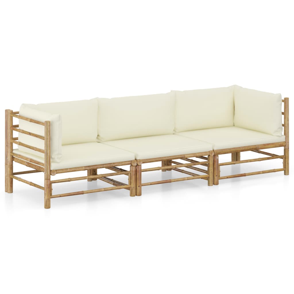 Set Mobilier De Grădină, Cu Perne Alb , 10 Piese, Bambus