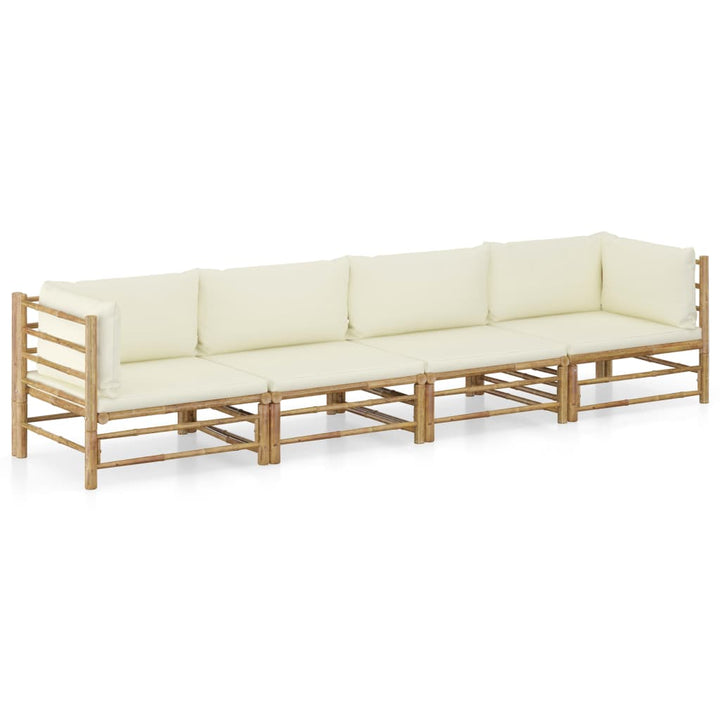 Set Mobilier De Grădină, Cu Perne Alb , 10 Piese, Bambus