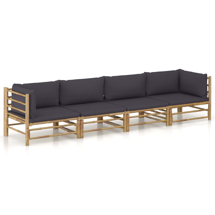 Set Mobilier De Grădină, Cu Perne Alb , 10 Piese, Bambus