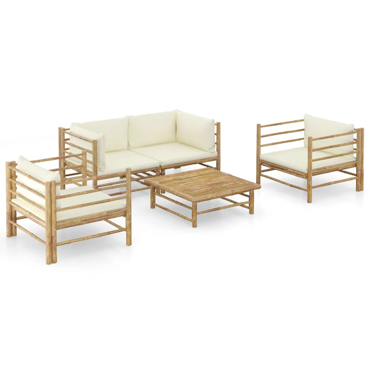 Set Mobilier De Grădină, Cu Perne Alb , 10 Piese, Bambus