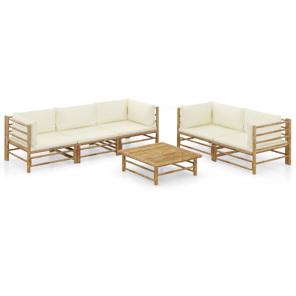 Set Mobilier De Grădină, Cu Perne Alb , 10 Piese, Bambus
