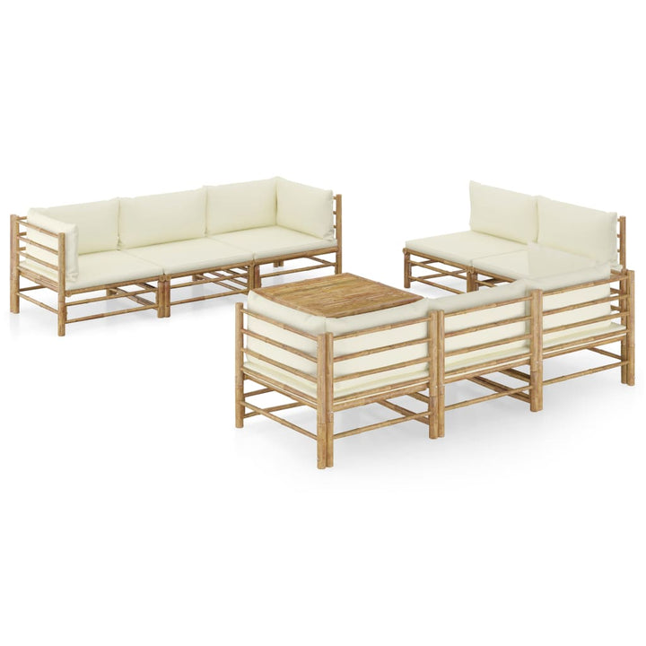 Set Mobilier De Grădină, Cu Perne Alb , 10 Piese, Bambus