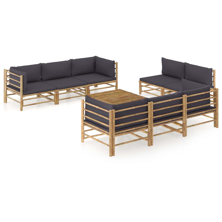Set Mobilier De Grădină, Cu Perne Alb , 10 Piese, Bambus