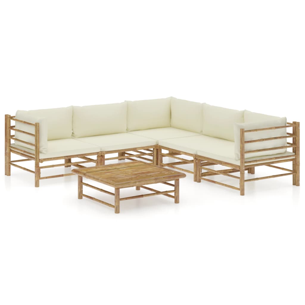 Set Mobilier De Grădină, Cu Perne Alb , 10 Piese, Bambus