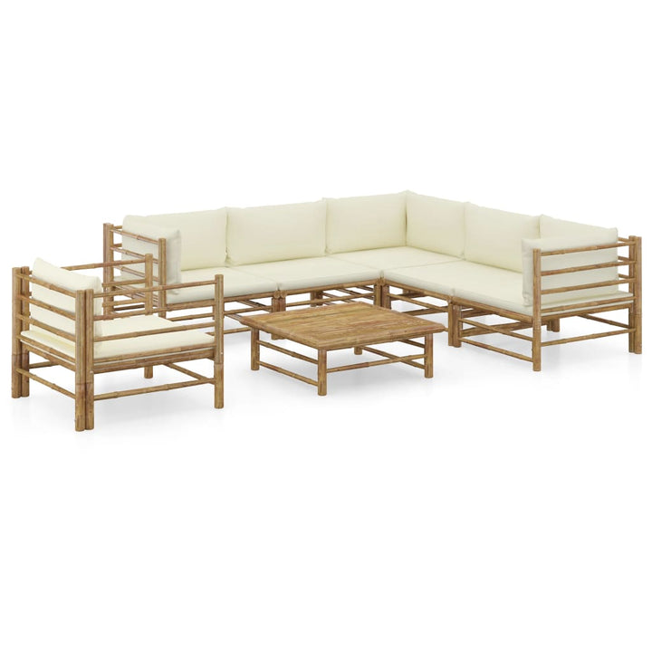 Set Mobilier De Grădină, Cu Perne Alb , 10 Piese, Bambus