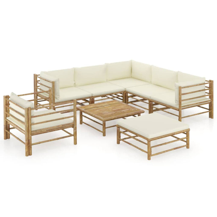 Set Mobilier De Grădină, Cu Perne Alb , 10 Piese, Bambus