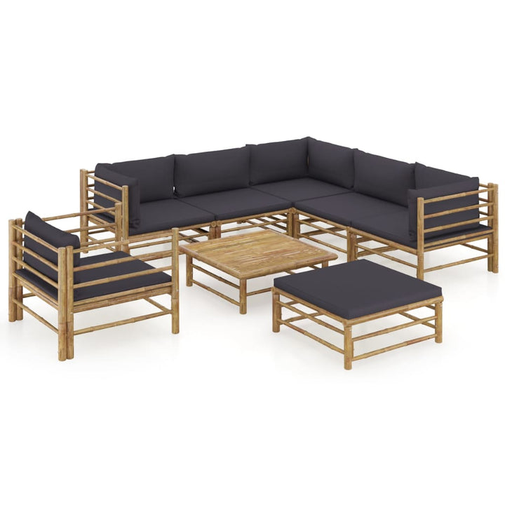 Set Mobilier De Grădină, Cu Perne Alb , 10 Piese, Bambus