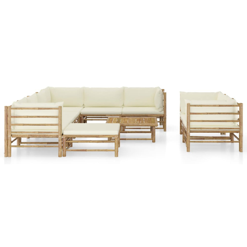 Set Mobilier De Grădină, Cu Perne Alb , 10 Piese, Bambus