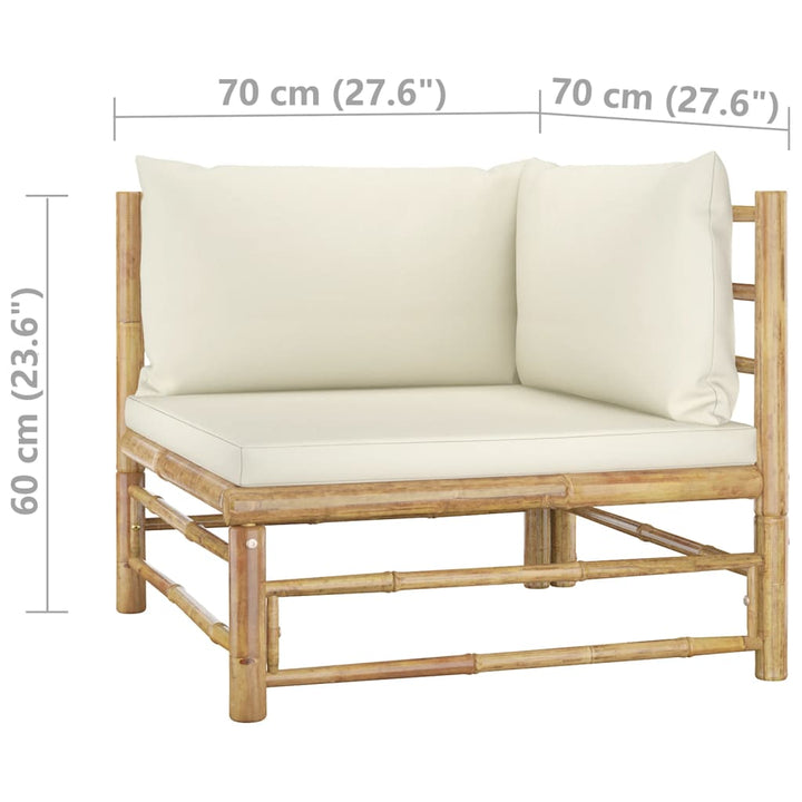 Set Mobilier De Grădină, Cu Perne Alb , 10 Piese, Bambus