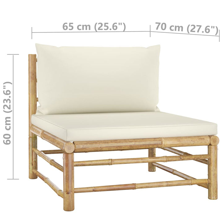 Set Mobilier De Grădină, Cu Perne Alb , 10 Piese, Bambus