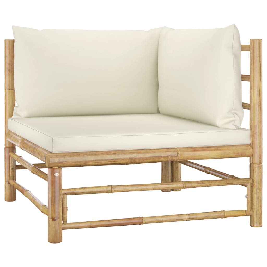 Set Mobilier De Grădină, Cu Perne Alb , 10 Piese, Bambus