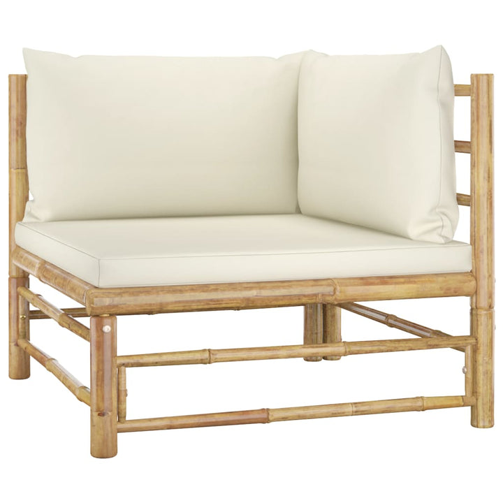 Set Mobilier De Grădină, Cu Perne Alb , 10 Piese, Bambus