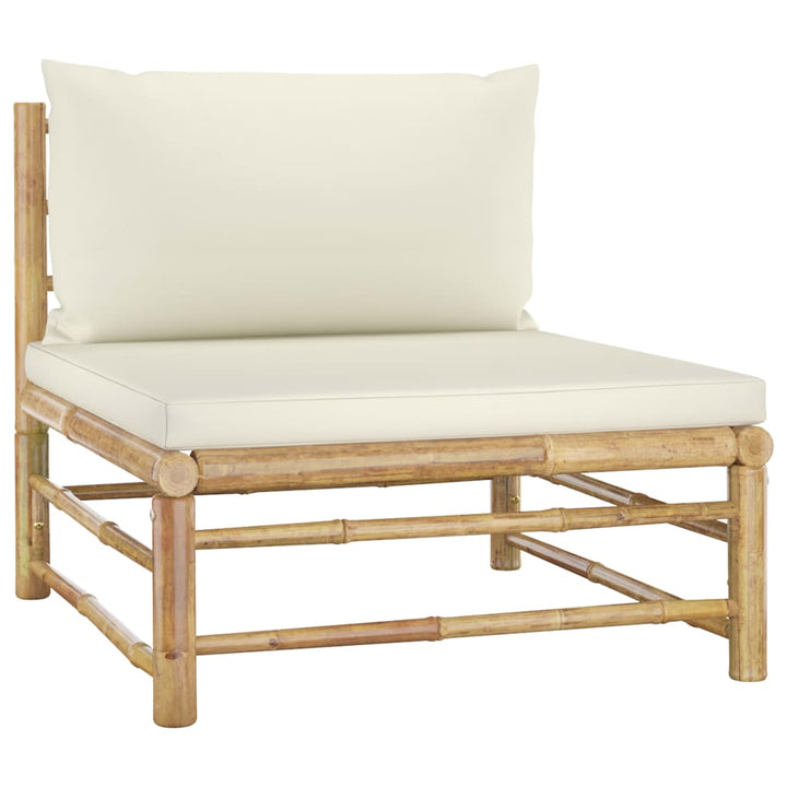 Set Mobilier De Grădină, Cu Perne Alb , 10 Piese, Bambus