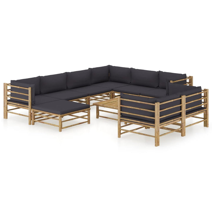 Set Mobilier De Grădină, Cu Perne Alb , 10 Piese, Bambus
