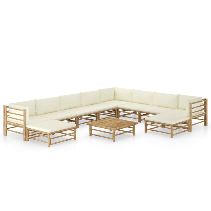Set Mobilier De Grădină, Cu Perne Alb , 10 Piese, Bambus