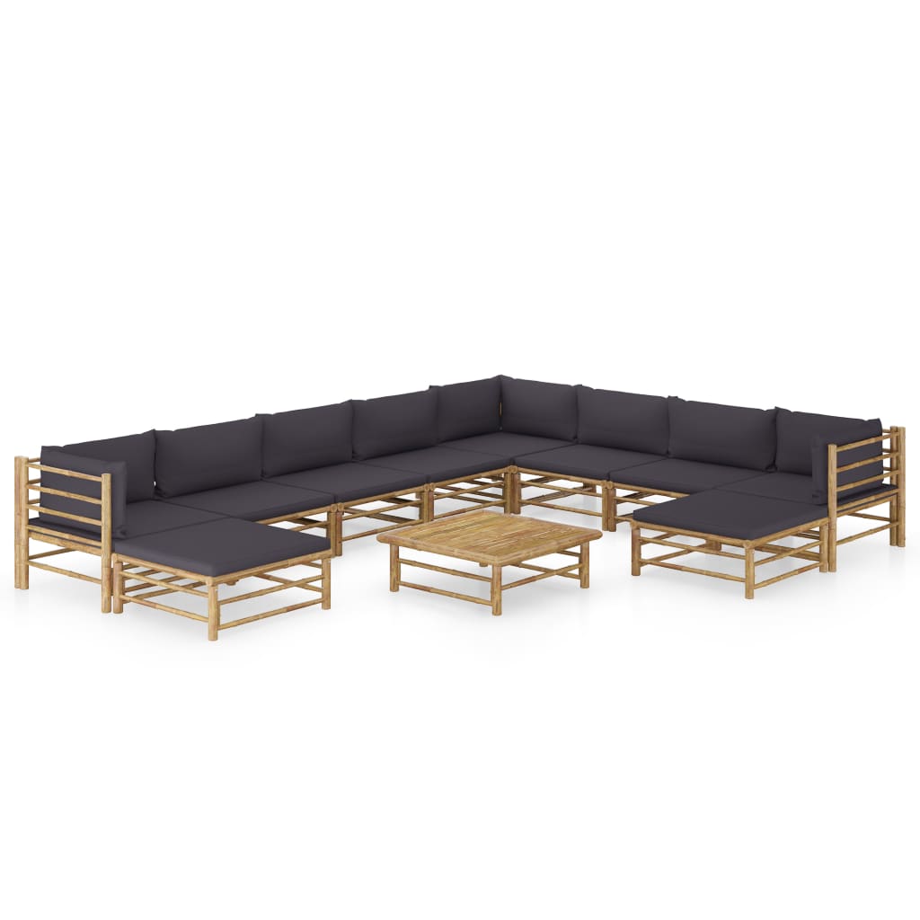 Set Mobilier De Grădină, Cu Perne Alb , 10 Piese, Bambus