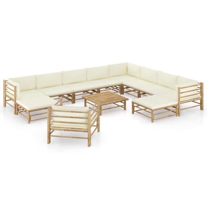 Set Mobilier De Grădină, Cu Perne Alb , 10 Piese, Bambus
