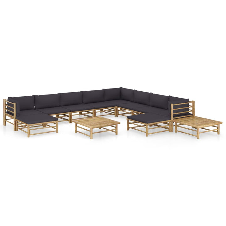 Set Mobilier De Grădină, Cu Perne Alb , 10 Piese, Bambus
