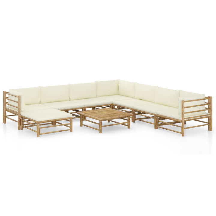 Set Mobilier De Grădină, Cu Perne Alb , 10 Piese, Bambus