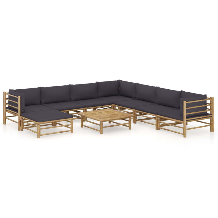 Set Mobilier De Grădină, Cu Perne Alb , 10 Piese, Bambus