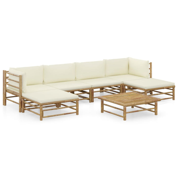 Set Mobilier De Grădină, Cu Perne Alb , 10 Piese, Bambus