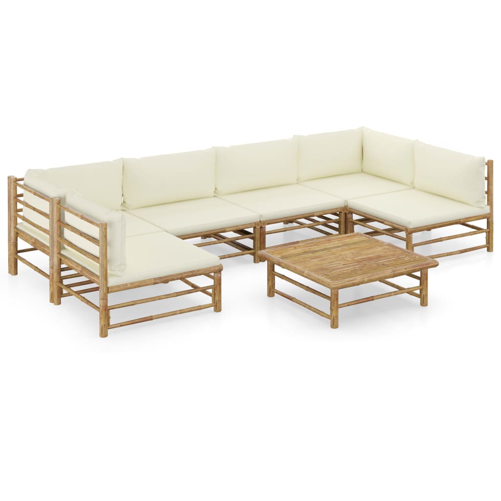 Set Mobilier De Grădină, Cu Perne Alb , 10 Piese, Bambus