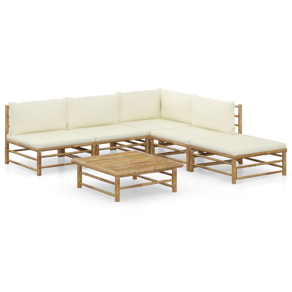 Set Mobilier De Grădină, Cu Perne Alb , 10 Piese, Bambus