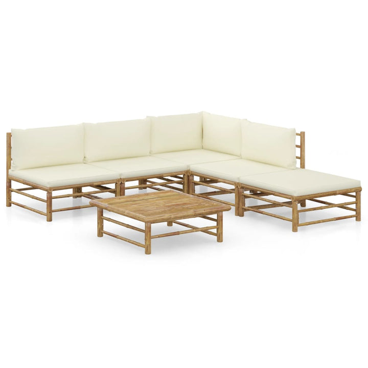 Set Mobilier De Grădină, Cu Perne Alb , 10 Piese, Bambus