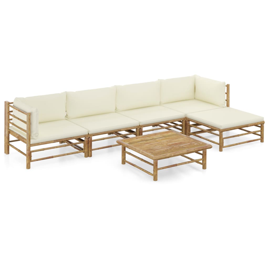 Set Mobilier De Grădină, Cu Perne Alb , 10 Piese, Bambus