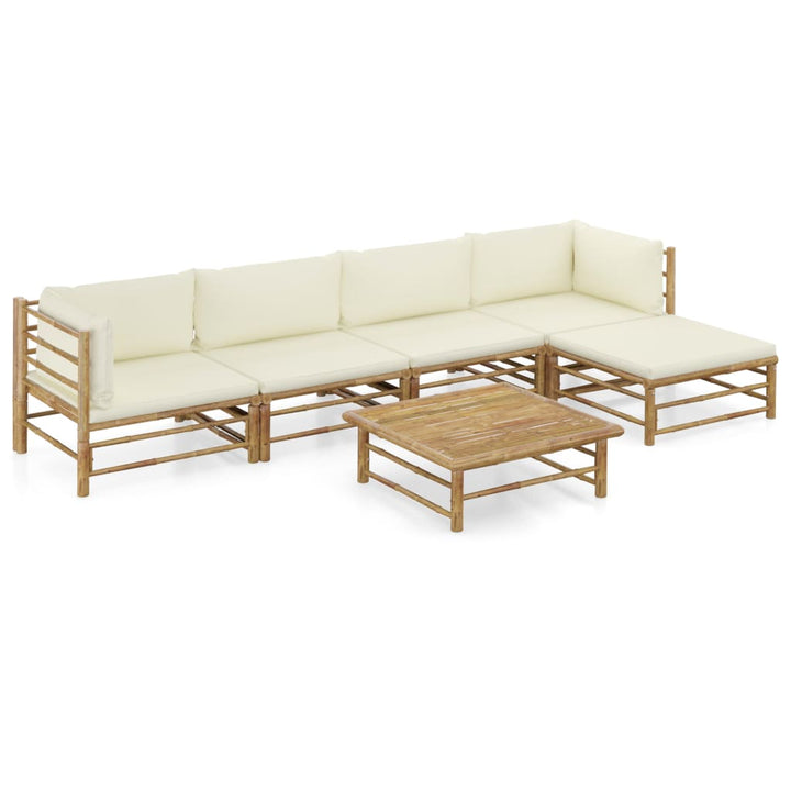 Set Mobilier De Grădină, Cu Perne Alb , 10 Piese, Bambus