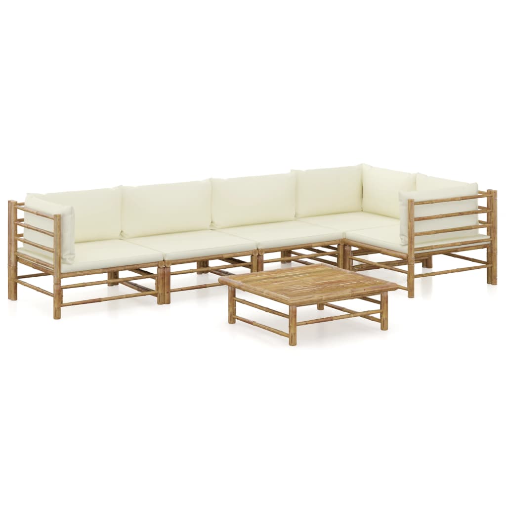 Set Mobilier De Grădină, Cu Perne Alb , 10 Piese, Bambus