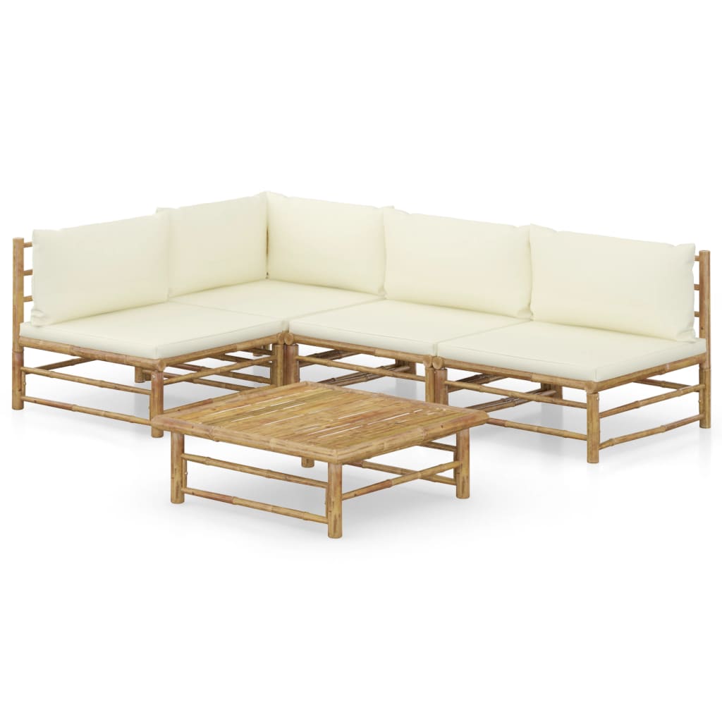 Set Mobilier De Grădină, Cu Perne Alb , 10 Piese, Bambus