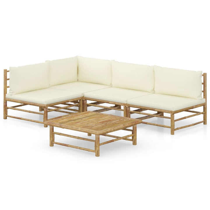 Set Mobilier De Grădină, Cu Perne Alb , 10 Piese, Bambus