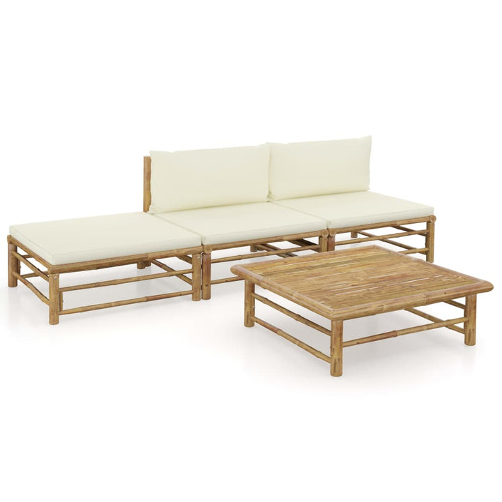Set Mobilier De Grădină, Cu Perne Alb , 10 Piese, Bambus