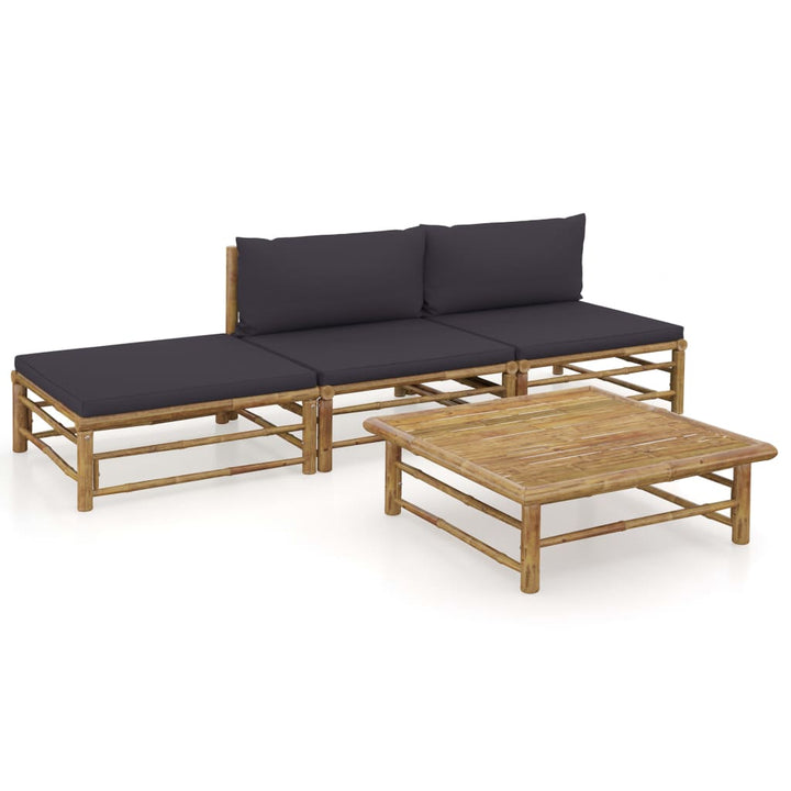 Set Mobilier De Grădină, Cu Perne Alb , 10 Piese, Bambus
