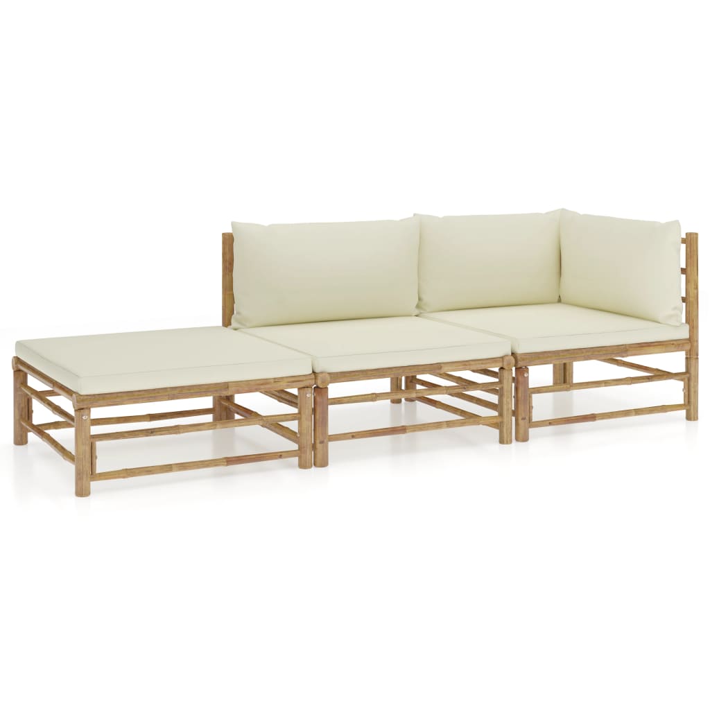 Set Mobilier De Grădină, Cu Perne Alb , 10 Piese, Bambus