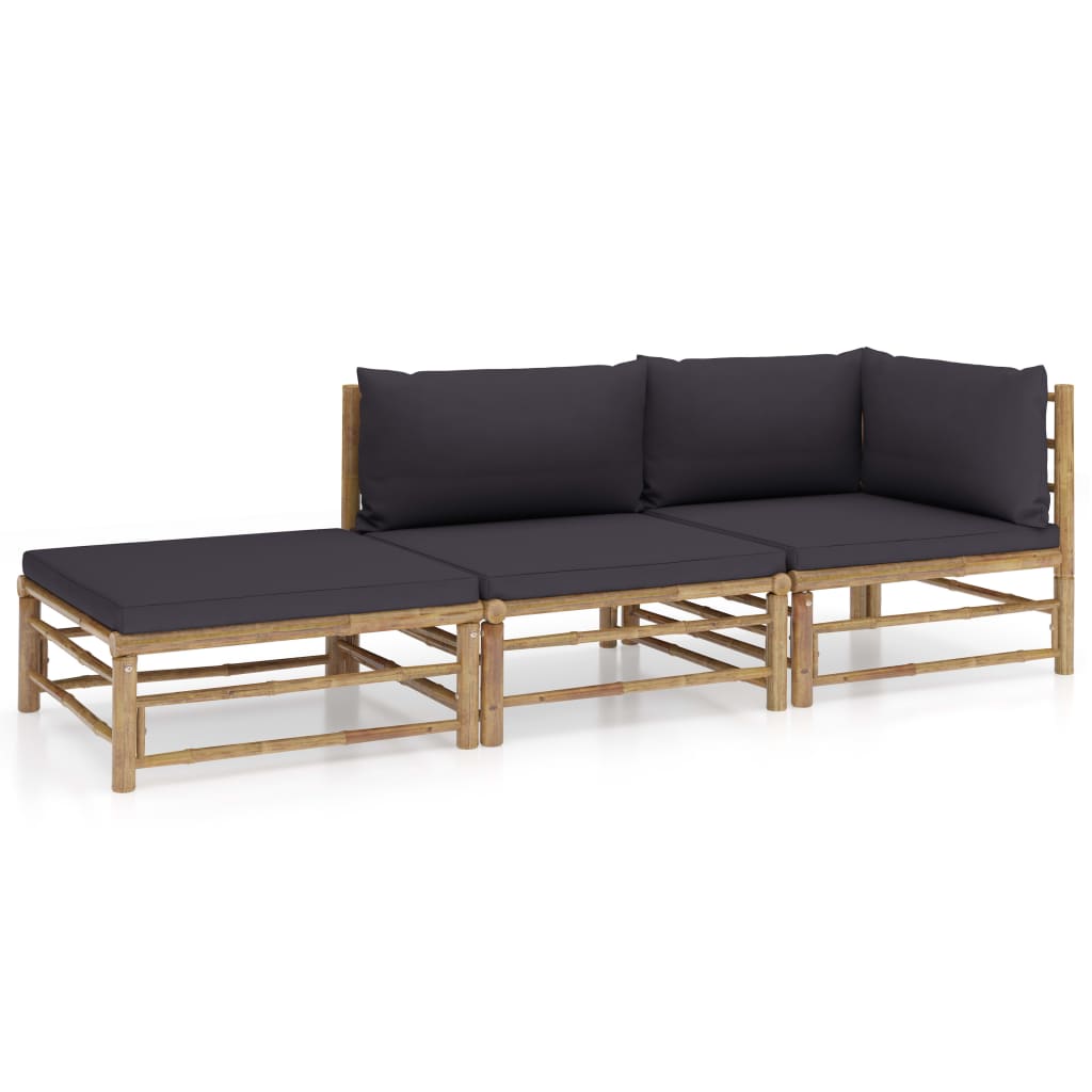 Set Mobilier De Grădină, Cu Perne Alb , 10 Piese, Bambus
