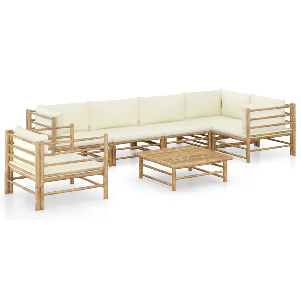 Set Mobilier De Grădină, Cu Perne Alb , 10 Piese, Bambus
