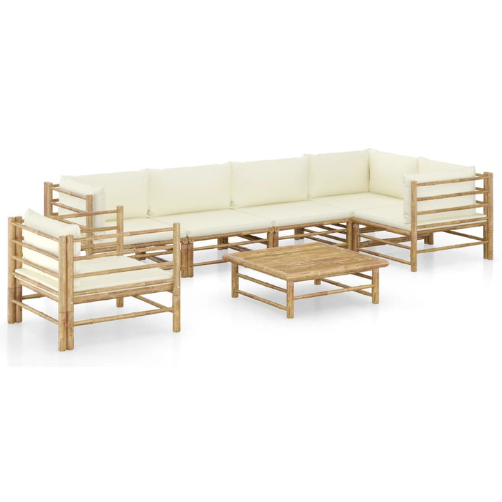 Set Mobilier De Grădină, Cu Perne Alb , 10 Piese, Bambus