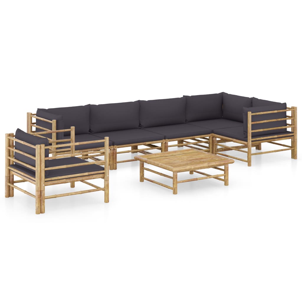 Set Mobilier De Grădină, Cu Perne Alb , 10 Piese, Bambus