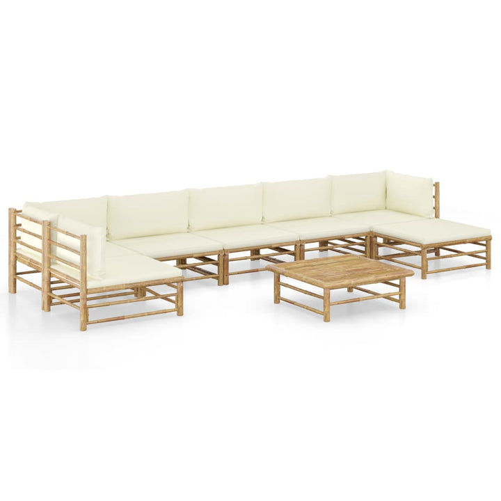 Set Mobilier De Grădină, Cu Perne Alb , 10 Piese, Bambus